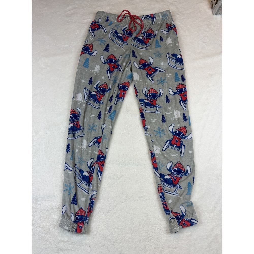 Disney Stitch Womens Small 4/6 Winter Print Cuffed Pajama Pants Gray Fleece